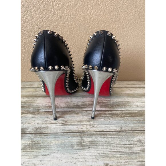 Christian Louboutin Dorispiky Black Leather Spiked Pumps Sz 7.5 with COA -No Box - Picture 5 of 16
